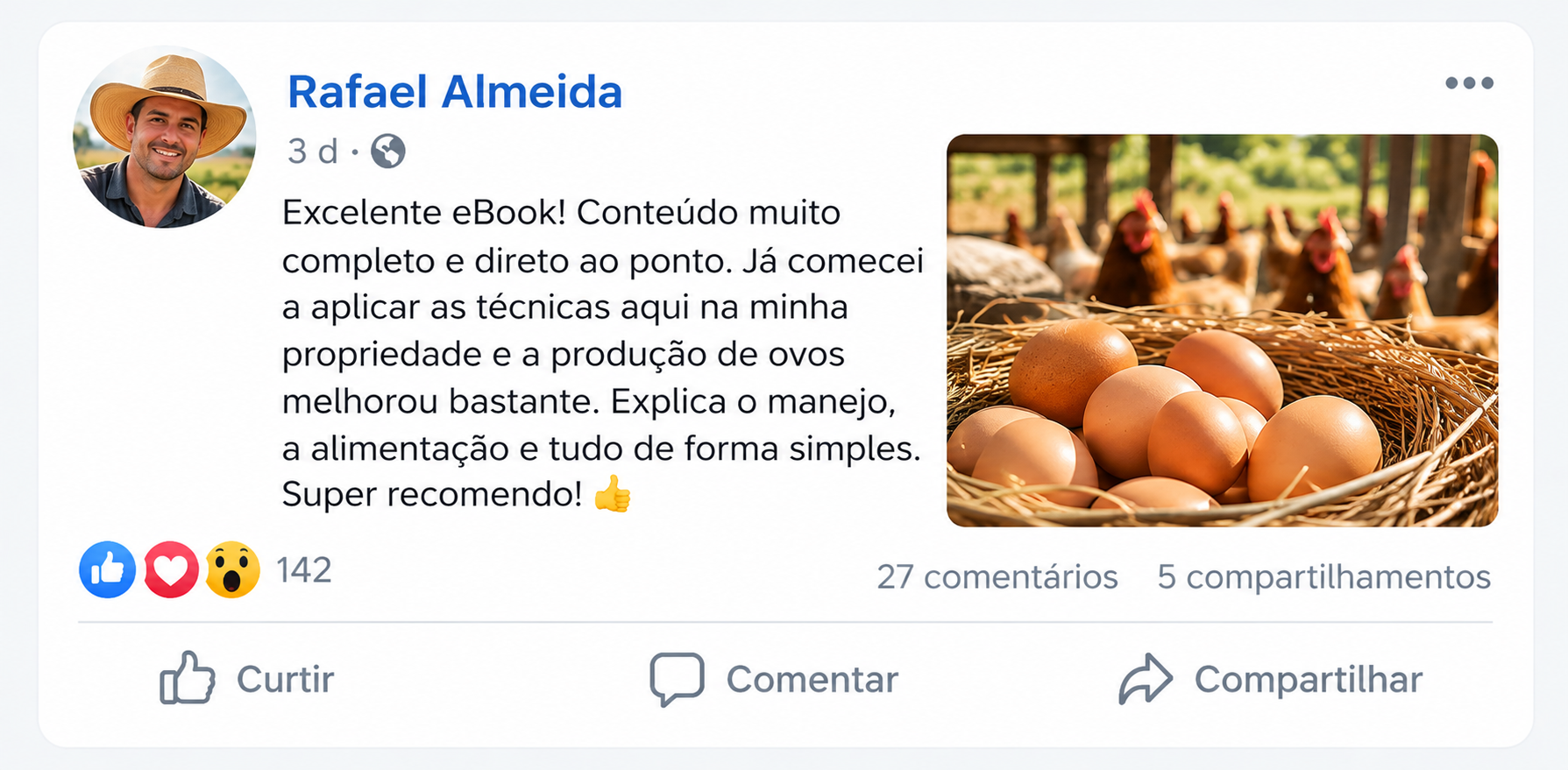 Foto do depoimento real de uma pessoa que utiliza o Método Ovos de Ouro