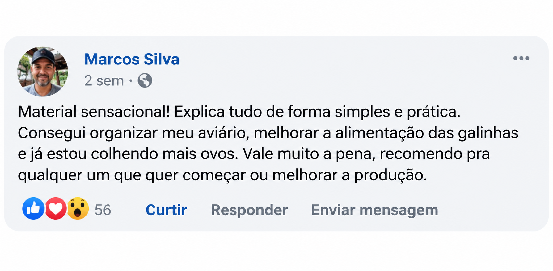 Foto do depoimento real de uma pessoa que utiliza o Método Ovos de Ouro